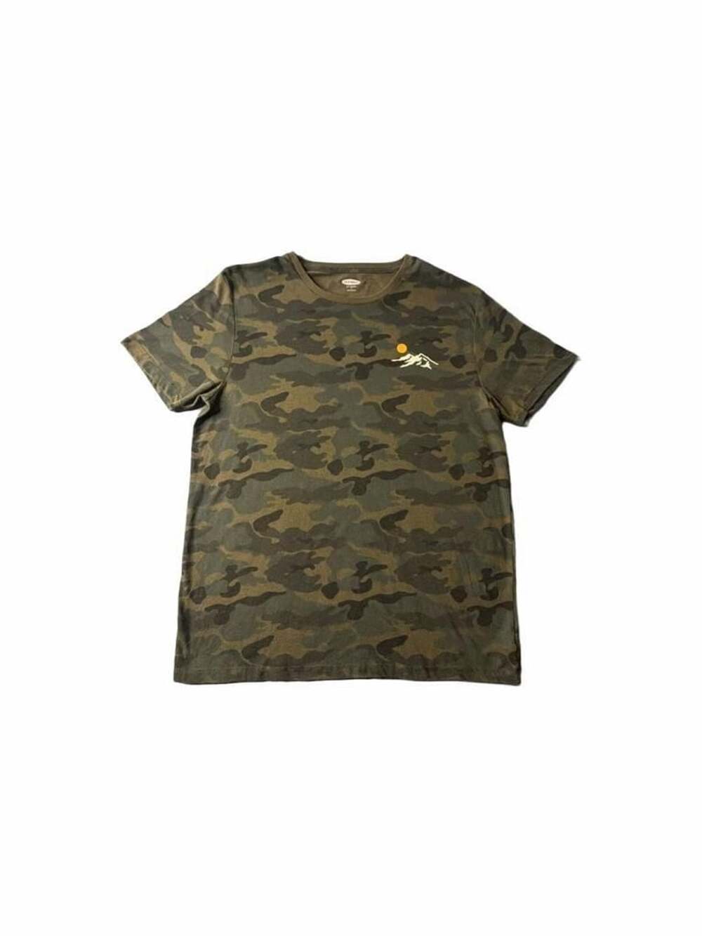 Old Navy T-Shirt Size L Green Camo Mountain Sun Graphic